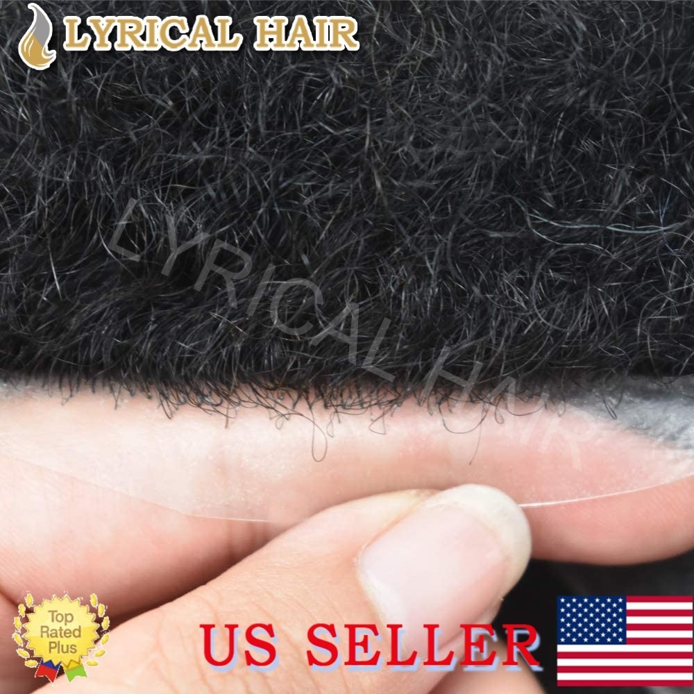 Lyrical Hair Afro Toupee for Black Men Full PU Kinky Curly Human Hairpiece Units