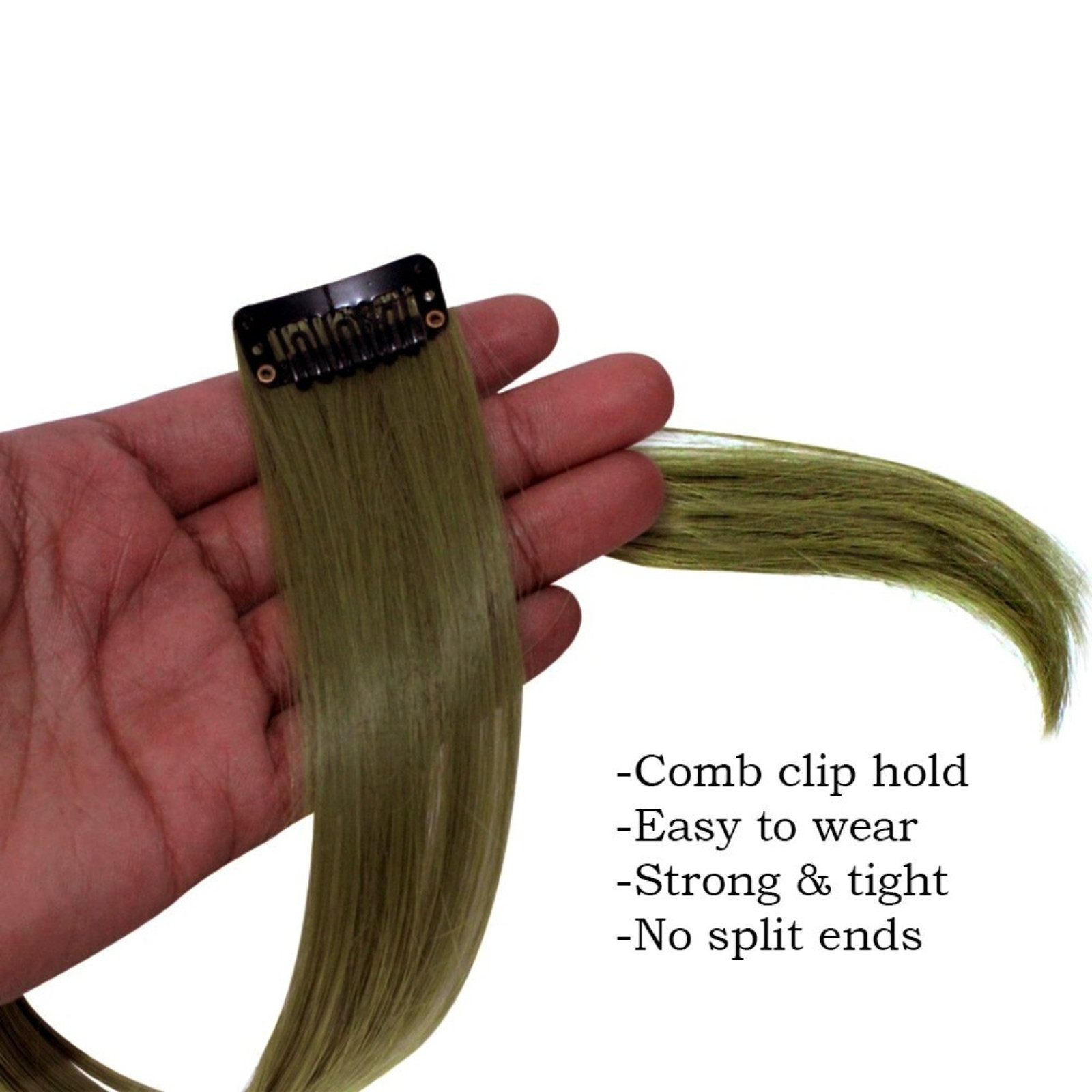 CADENZA Real Human Hair Clip-In Extensions Set of 4 Olive Green Remy Hair