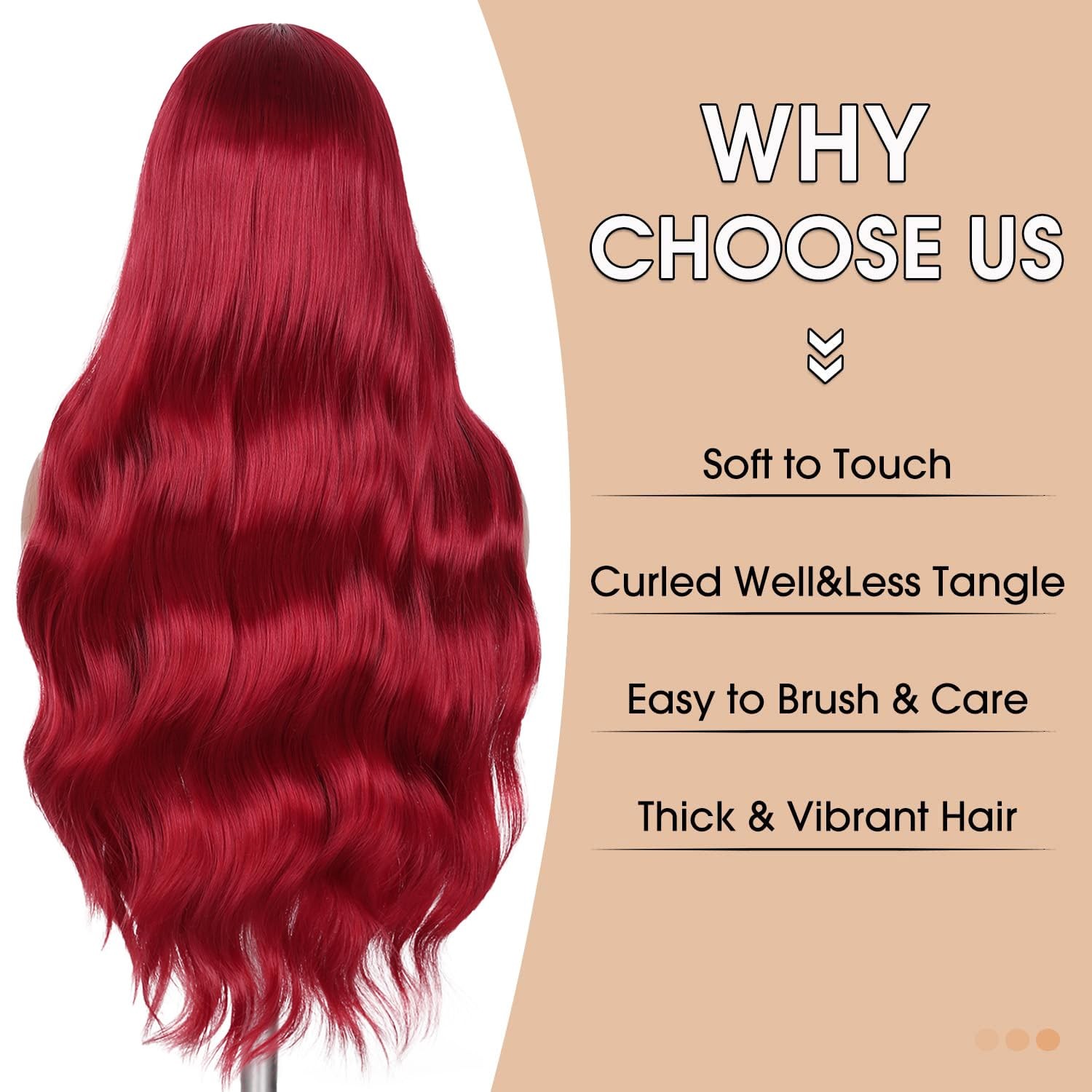 Red Wigs for Women Mermaid Waves Synthetic Wig 28 Inches Middle Part Long Wav…