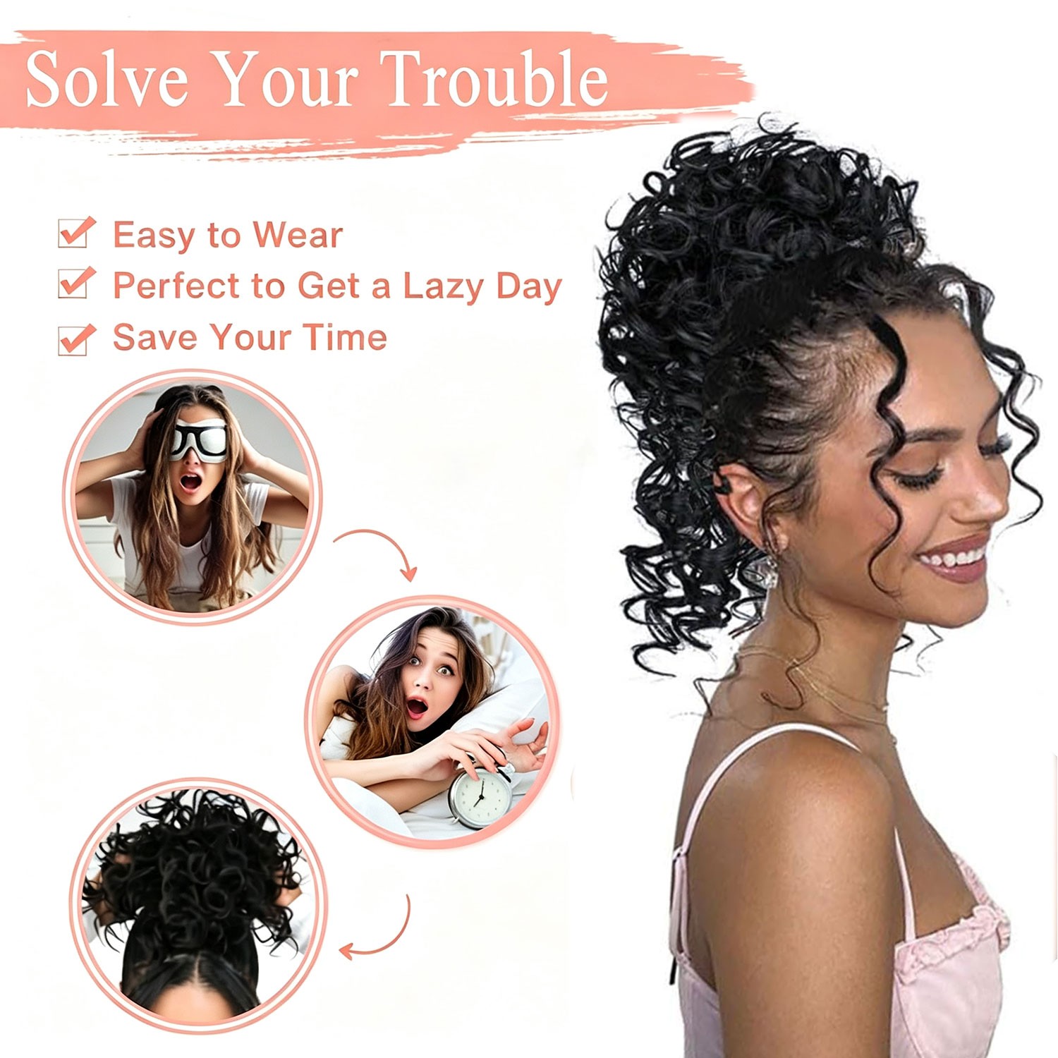 Fluffy Curly Messy Bun Hair Piece Updo Drawstring Hair Extensions Real as Human