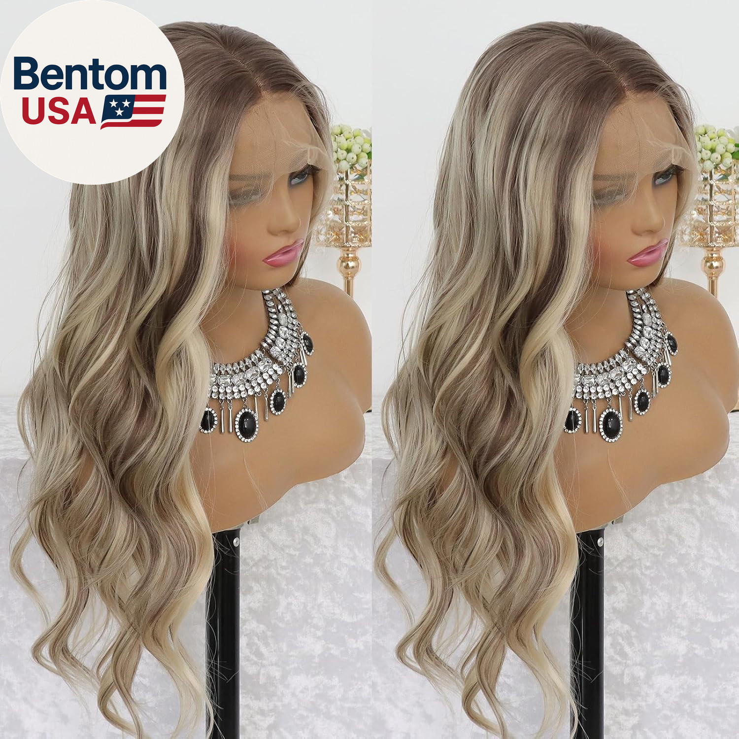 Highlight Ash Blonde Lace Front Wig Pre Plucked Glueless Long Wavy Brown Light B