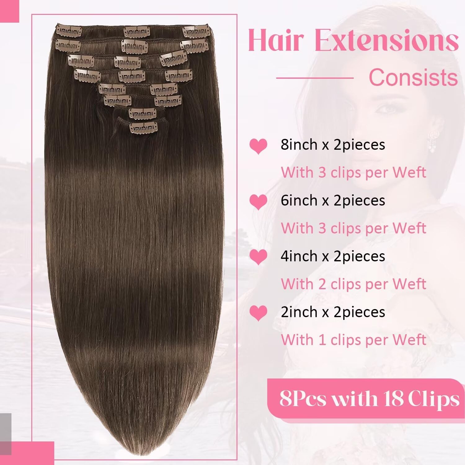 Clip in Hair Extensions Real Human Hair 3.6oz/100g Clip ins 100% Brazilian Re…