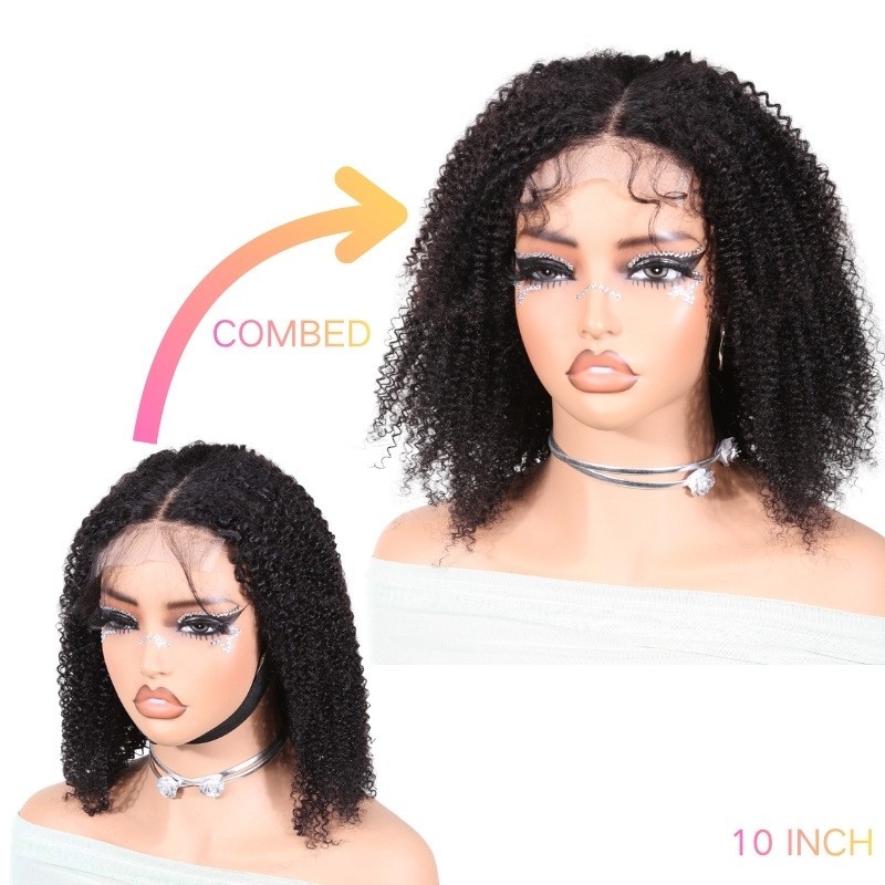 Afro Kinky Curly Human Hair Wig for Black Women 13X4T Lace Front Wigs Side Part
