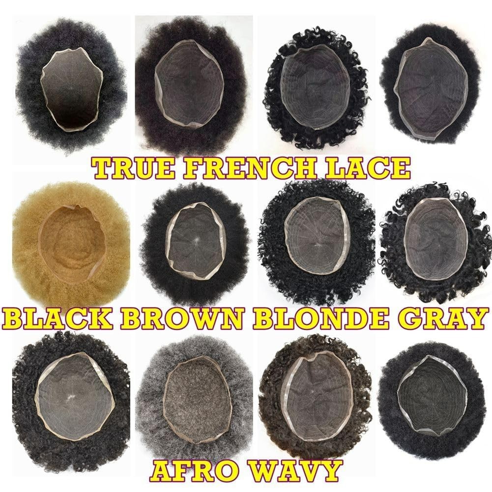 US SALE Afro Curly Black Men Toupee Full Lace Human Hairpiece Kinky Curly