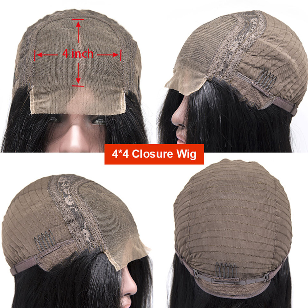 Yaki Straight 5.5×4.5 Silk Base Closure Wig Pre Plucked Baby Hair Human Hair 4×4