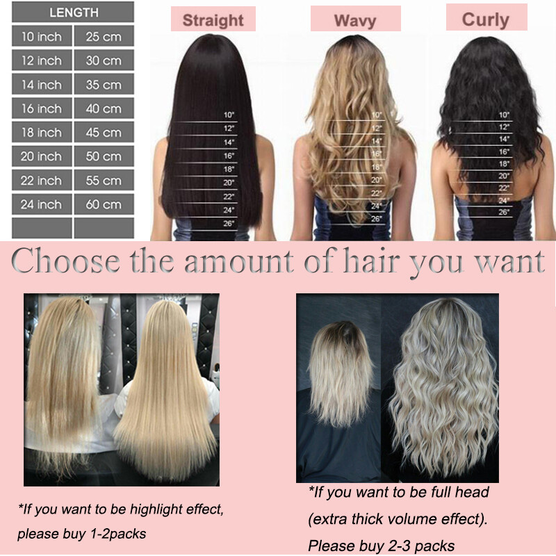 USPS Soft Remy Human Hair Clip in Real Human Hair Extensions Full Head Highlight