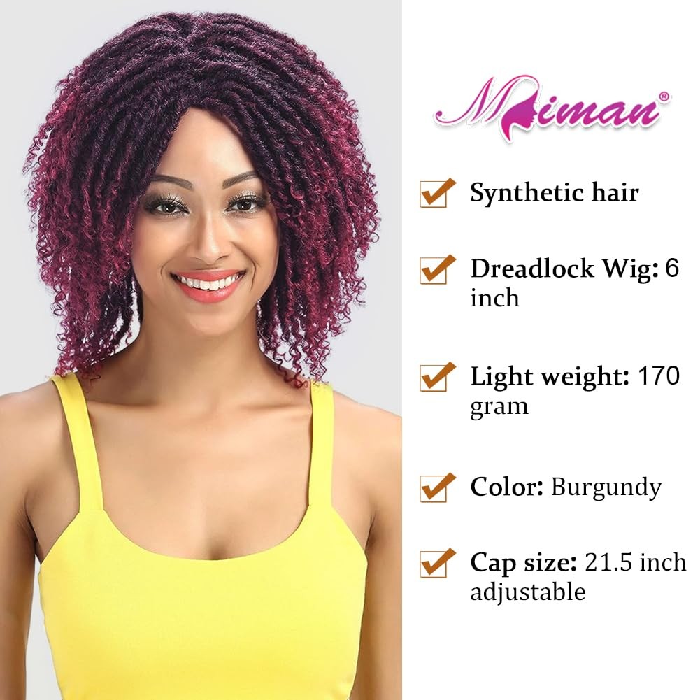 6 Inch Short Dreadlock Wigs for Black 99J Wine Red Synthetic Hair Afro Curly …