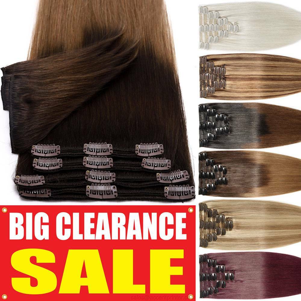 Body Wave Clip In Full Head Double Weft Remy Human Hair Extensions Thick Colored