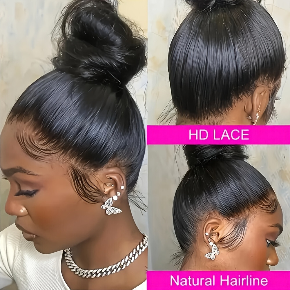 13×6 HD Long Straight Hair Natural Black Lace Front Wigs Women Party Heat Safe