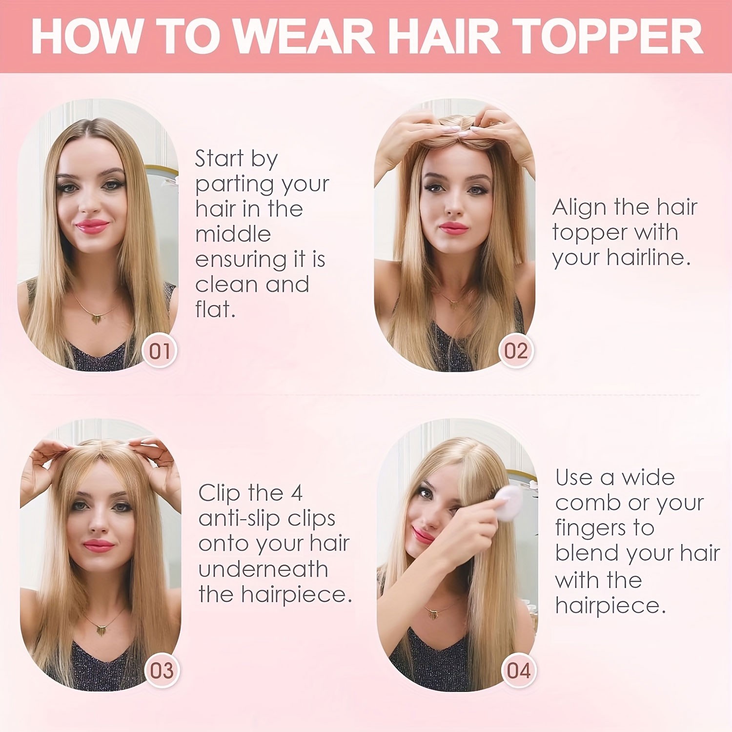 18″ Free Part Women Topper Real As Human Hair Top Toupee Piece Clip in Hairpiece