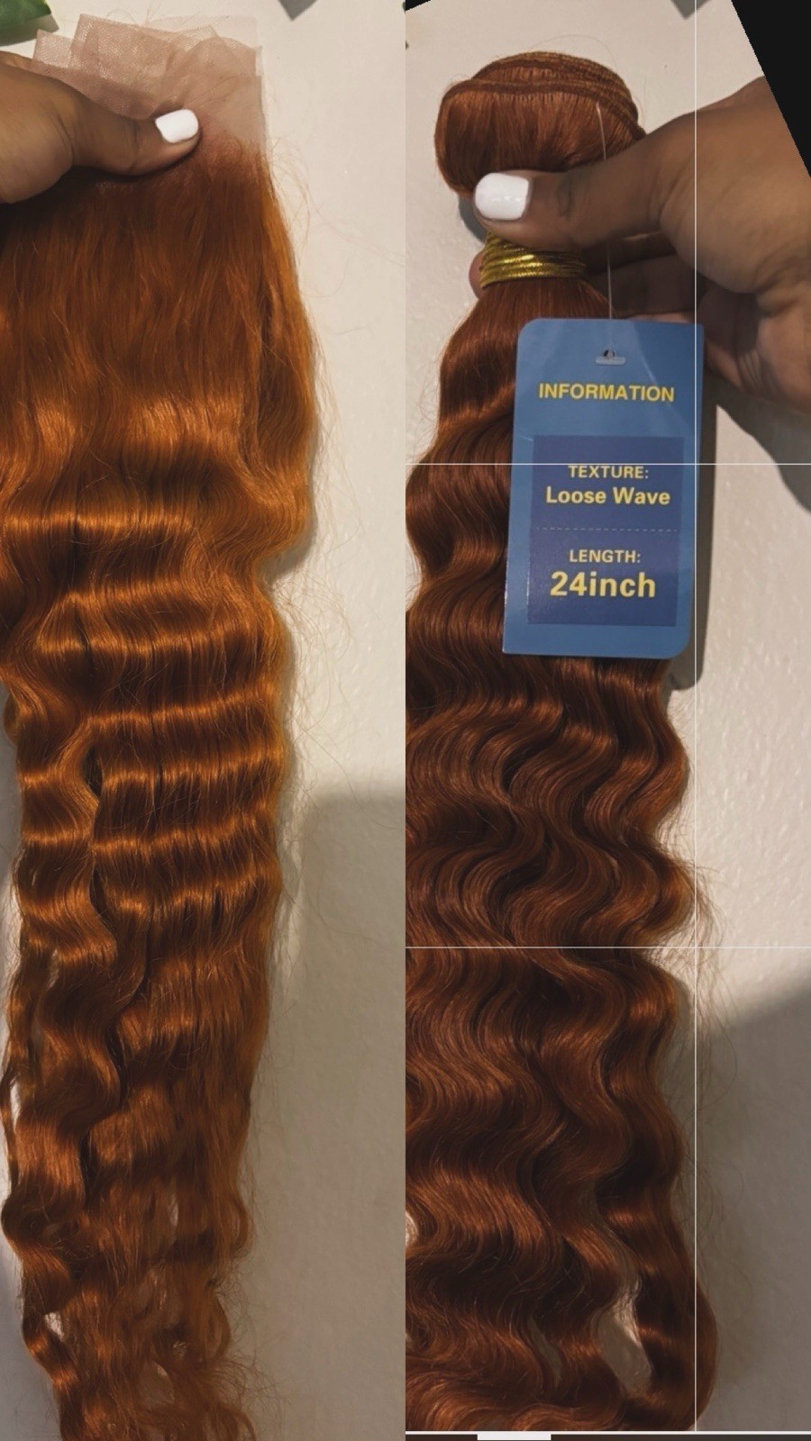 Human Hair Weft Hair Extension 24 in Auburn Loose Wave Wavy Texture Women