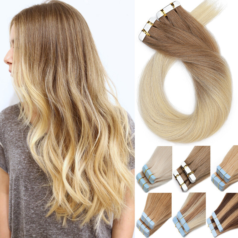 150g Straight Thick 60pcs Tape In Human Hair Extensions Skin Wefts #Bleach White