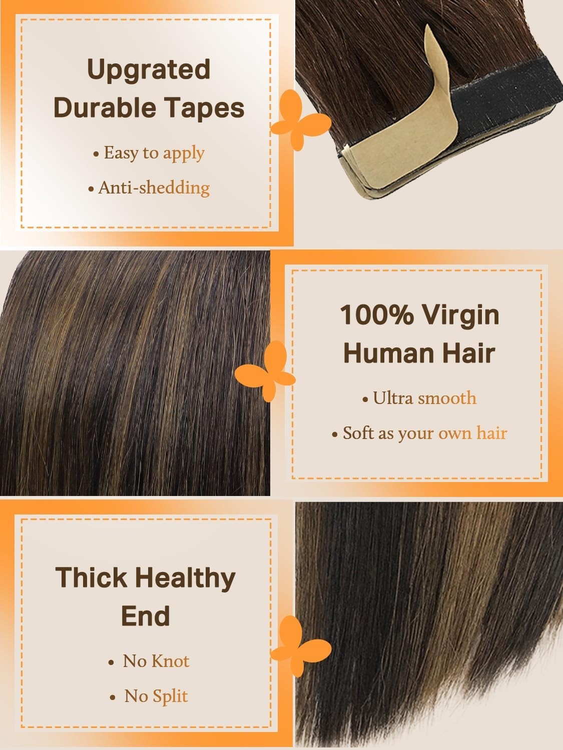 10 Inch Remy Human Hair Tape In Extensions – Dark Brown to Chestnut Brown