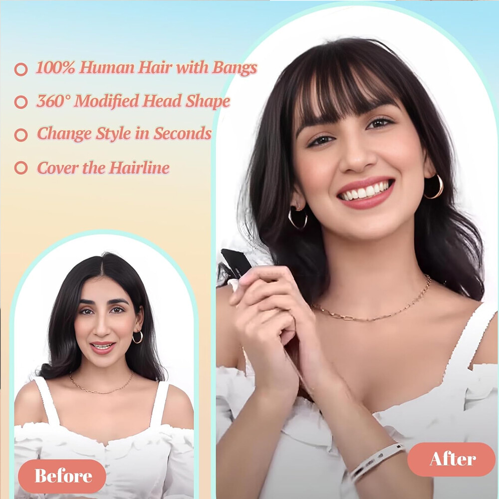 Clip In 100% Thin Thick Fringe Bangs Remy Human Hair Hairpiece Topper For Women