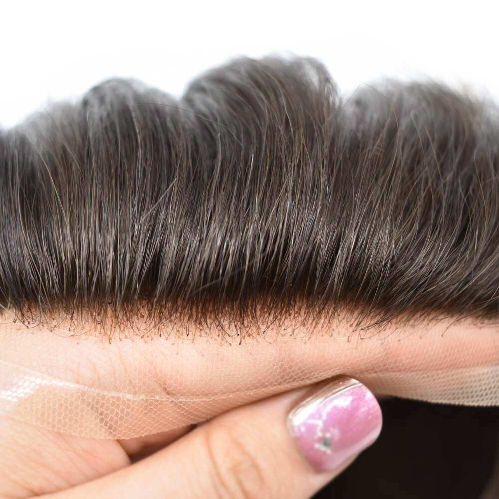 Mens Toupee Hairpiece French Lace Front Hair System Replacement Wig Unit for Men