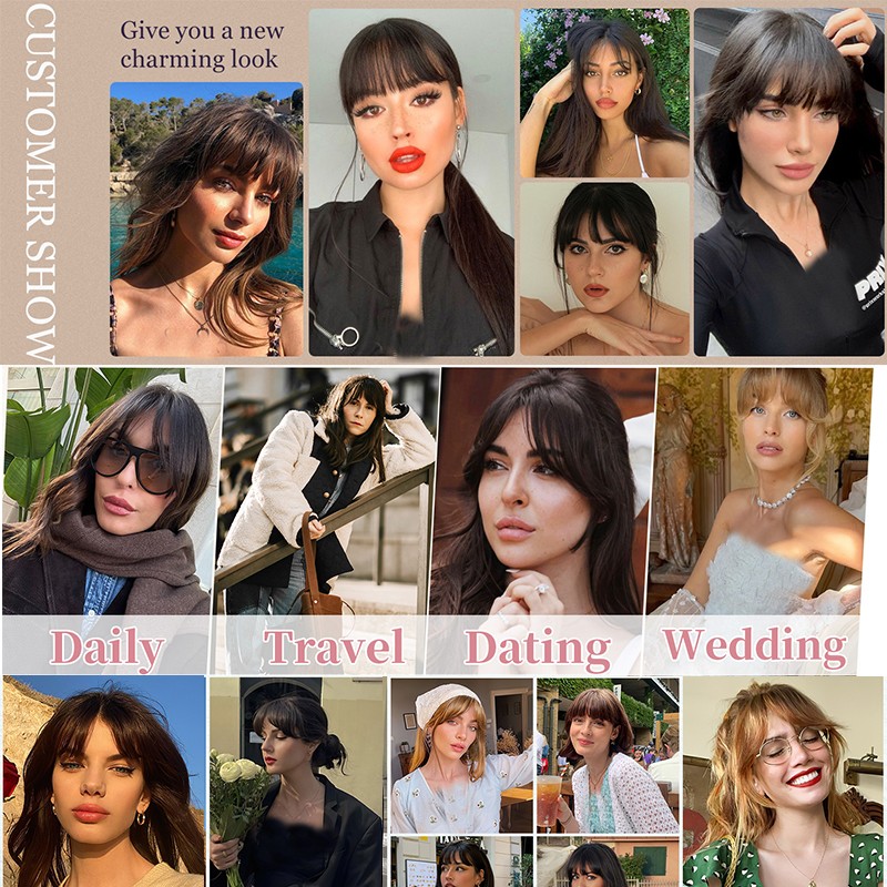 Clip In Fringe Topper Neat Bangs Hair Piece 100% Real Remy Human Hair Extensions