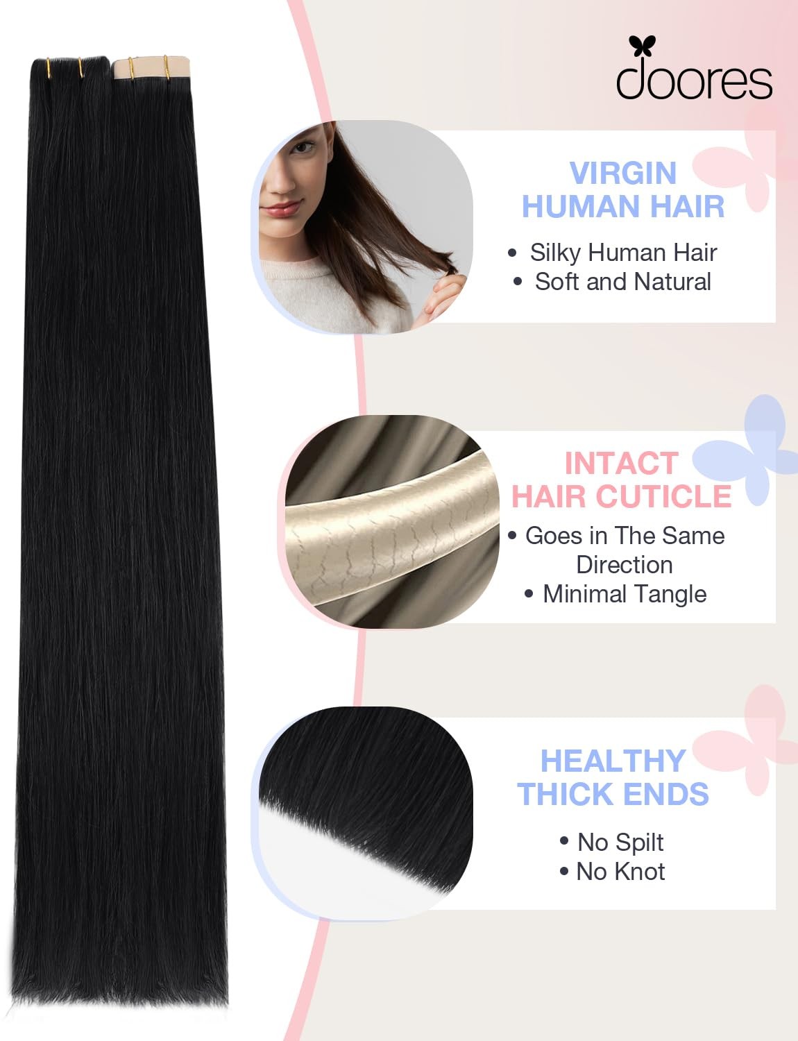 Doores Invisible Hair Extensions Tape In Invisi Edge Jet Black 10 Injection