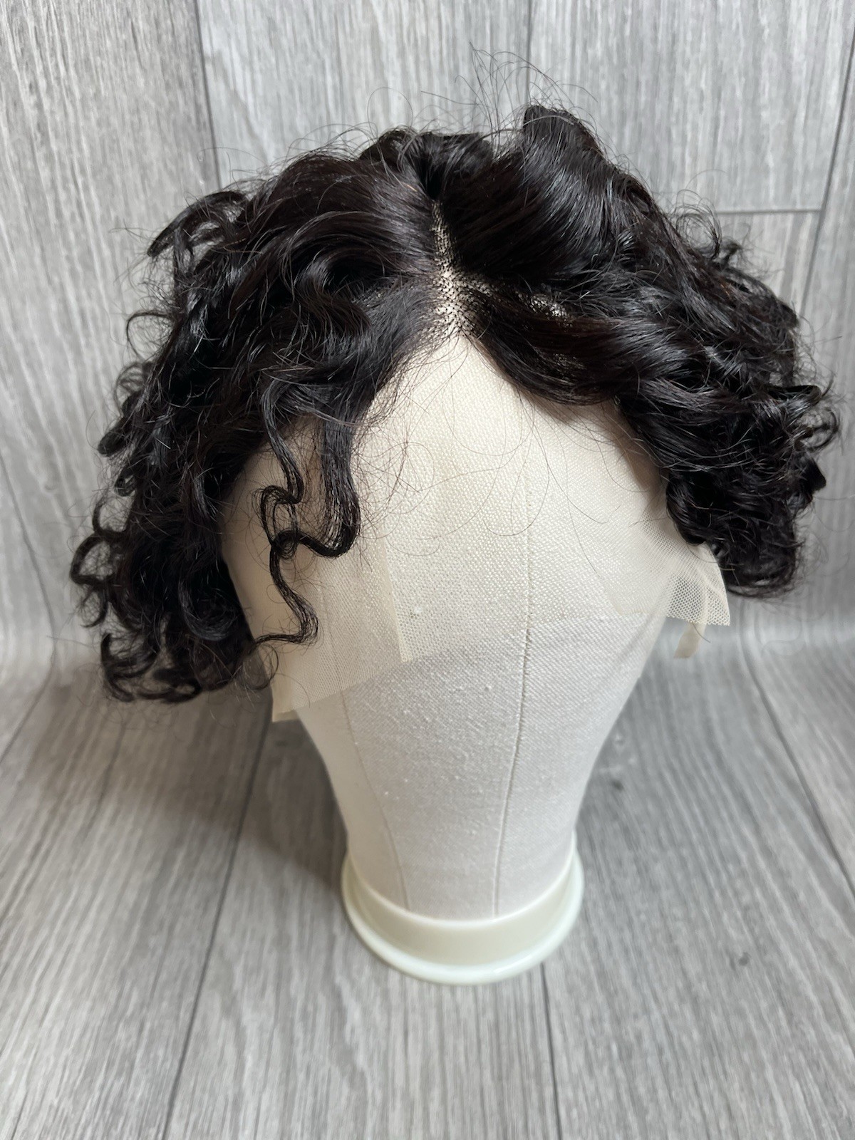 Curly Human Hair wig 10 Inches Dark Brown 1B With Lace And Baby Hair C22