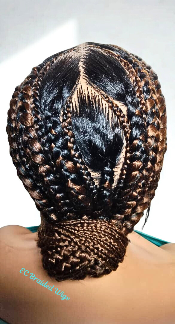 Bun Braided Wig. Natural Brush Cornrow Braids. Full Lace with Baby Hair.
