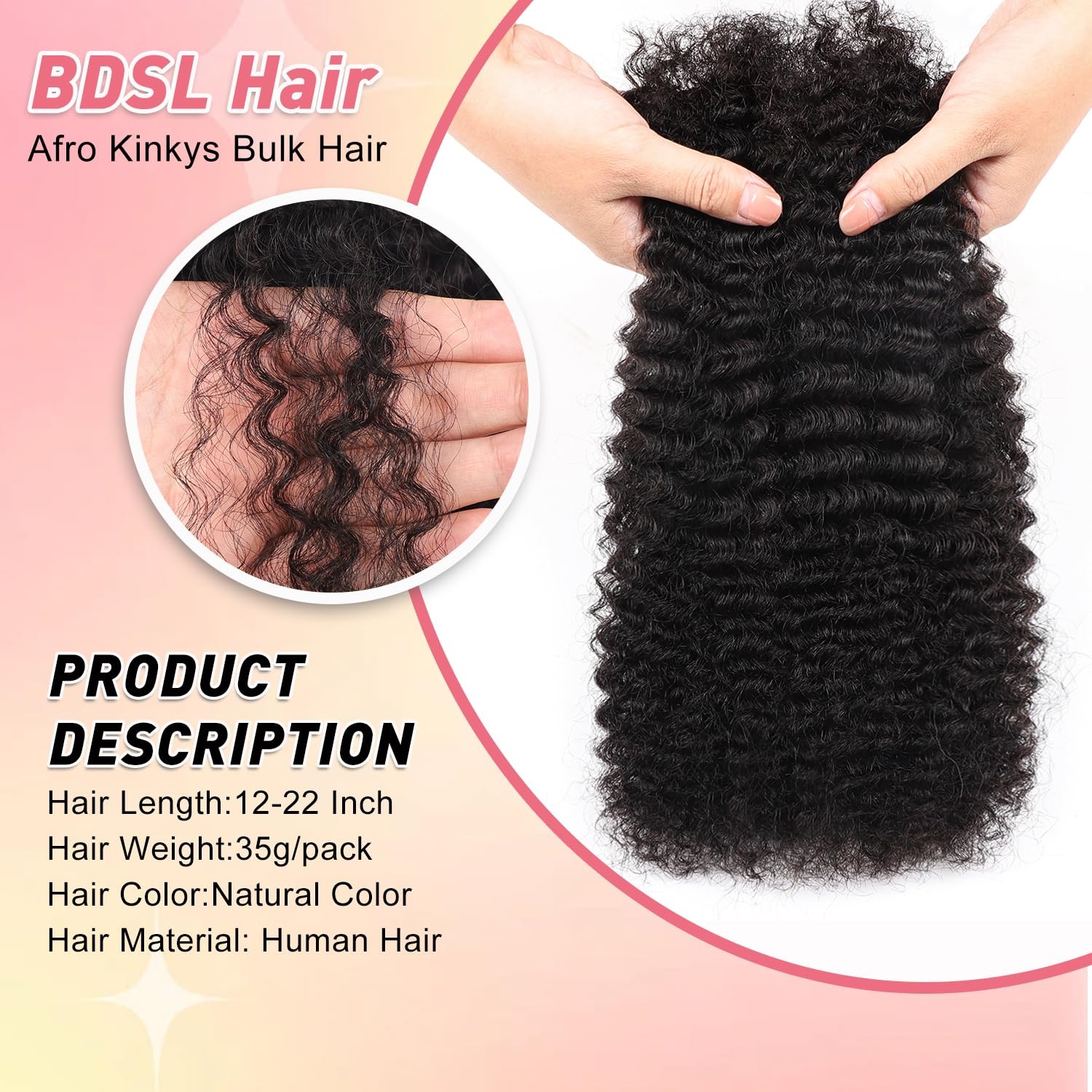 Bdsl Afro Kinkys Bulk Human Hair For Braiding Afro Kinky-Curly Human Hair Bulk