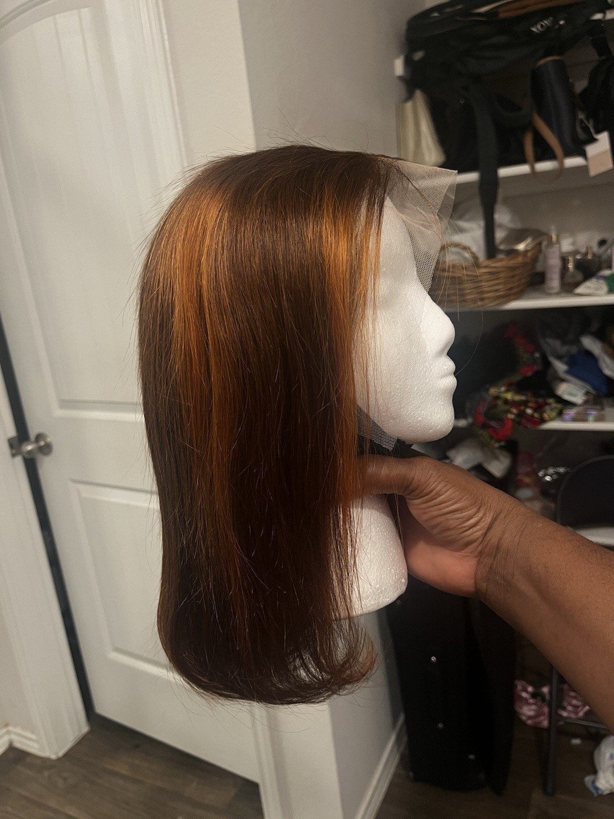 Lace Front Straight Bob Wig for Women Medium Brown & Honey Blonde Highlights