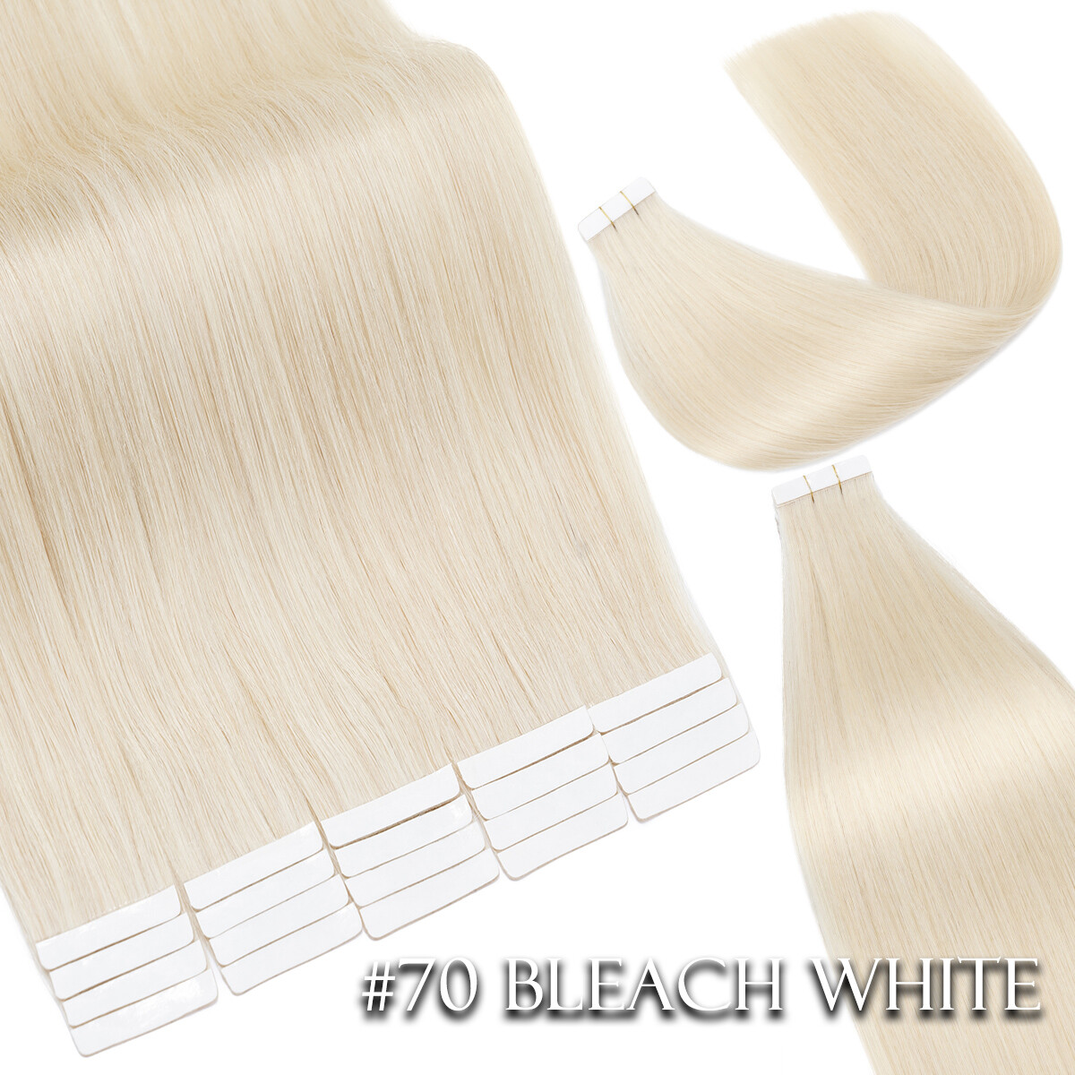 10-80PCS Invisible Tape In Skin Weft Remy Human Hair Extensions Full Head White#
