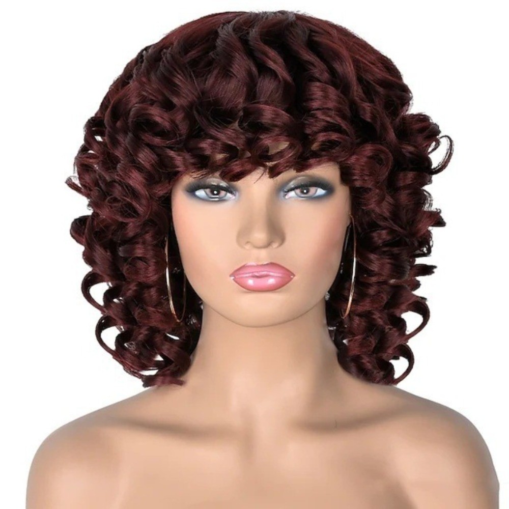 Multi-color Short Afro Kinky Curly Wig Synthetic Full Head Wig For African Women