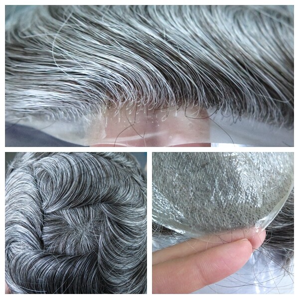 Natural Mens Toupee Hair Replacement System Super Thin Skin V Looped NG #1B50