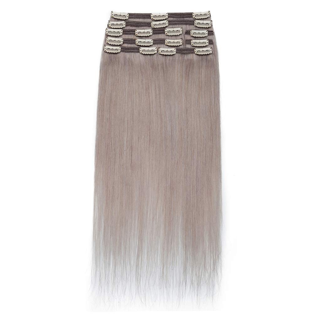 Benehair 18Inch 140G Clip In Hair Extensions Real Human Hair Highlighted Grey