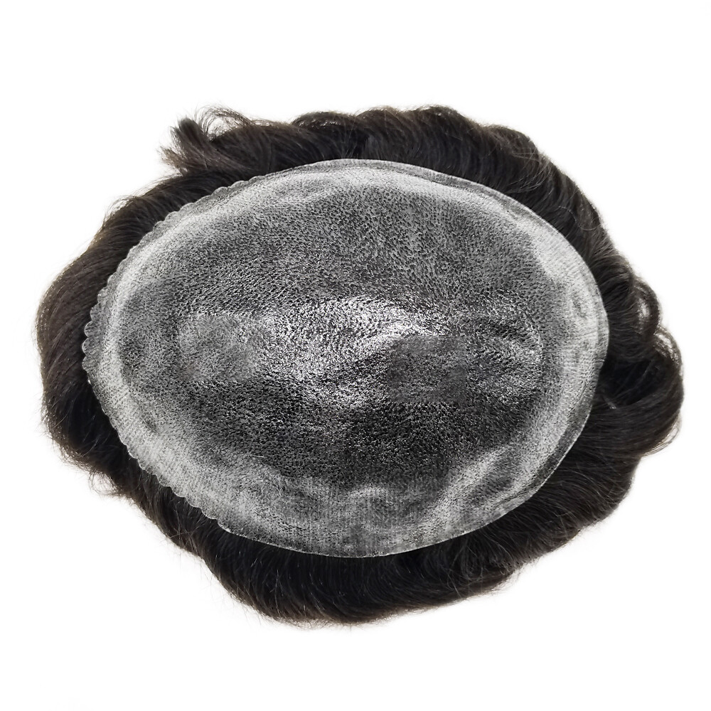 Mens Hair Replacement System Full Poly Thin Skin Toupee Units Human Hair Piece U