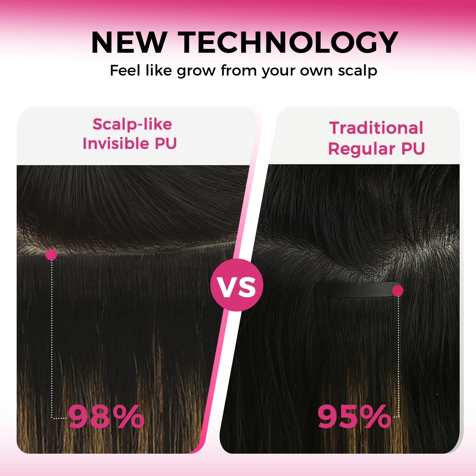 18″ 110g Clip-in Hair Extensions, Seamless PU, Virgin Human Hair, Natural Black