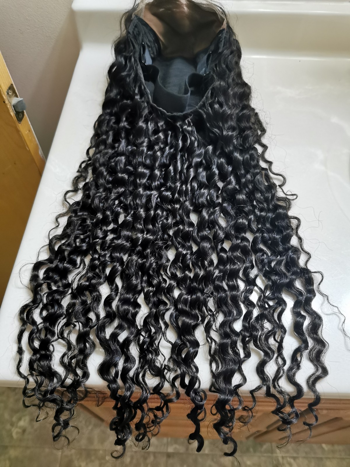 Custom High Quality Sexy Deep Curly 26” Virgin Human Hair Wig 1B