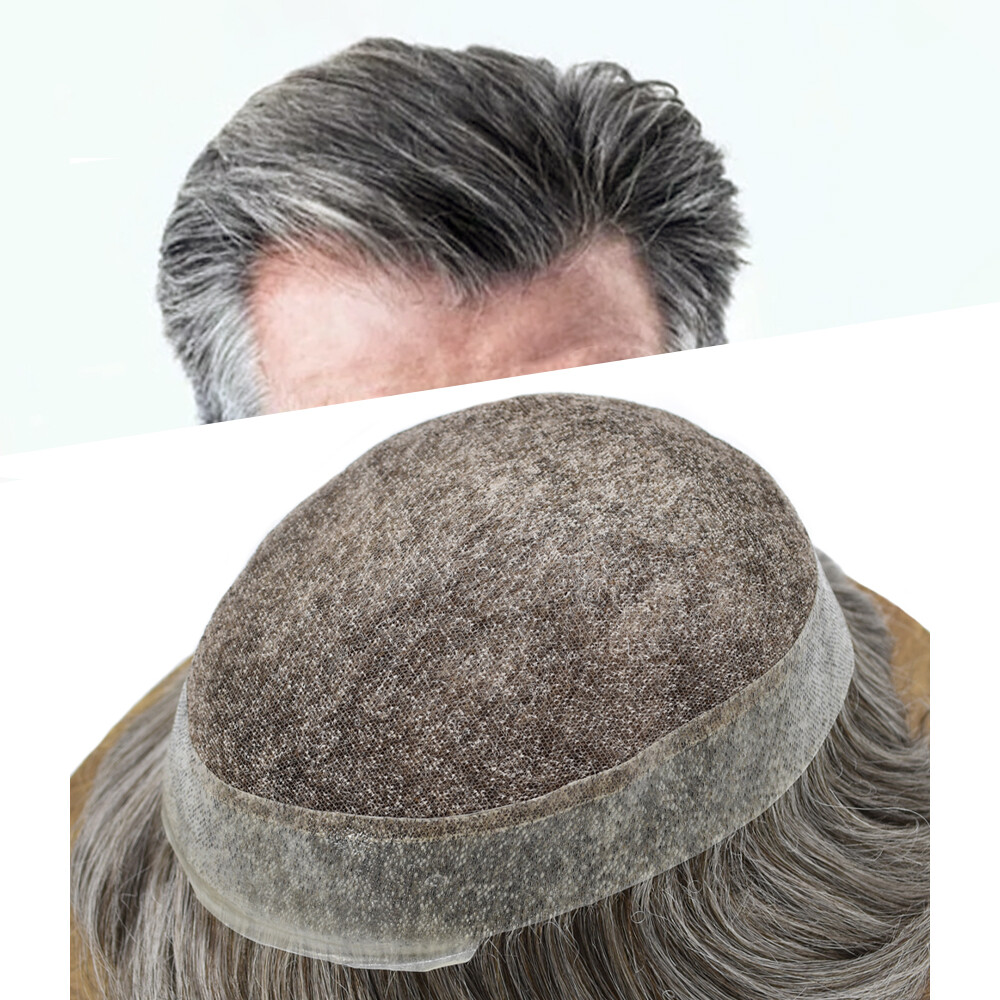 Mens Toupee Swiss Lace Hairpiece Poly Pu Skin Around Hair System Replacement US