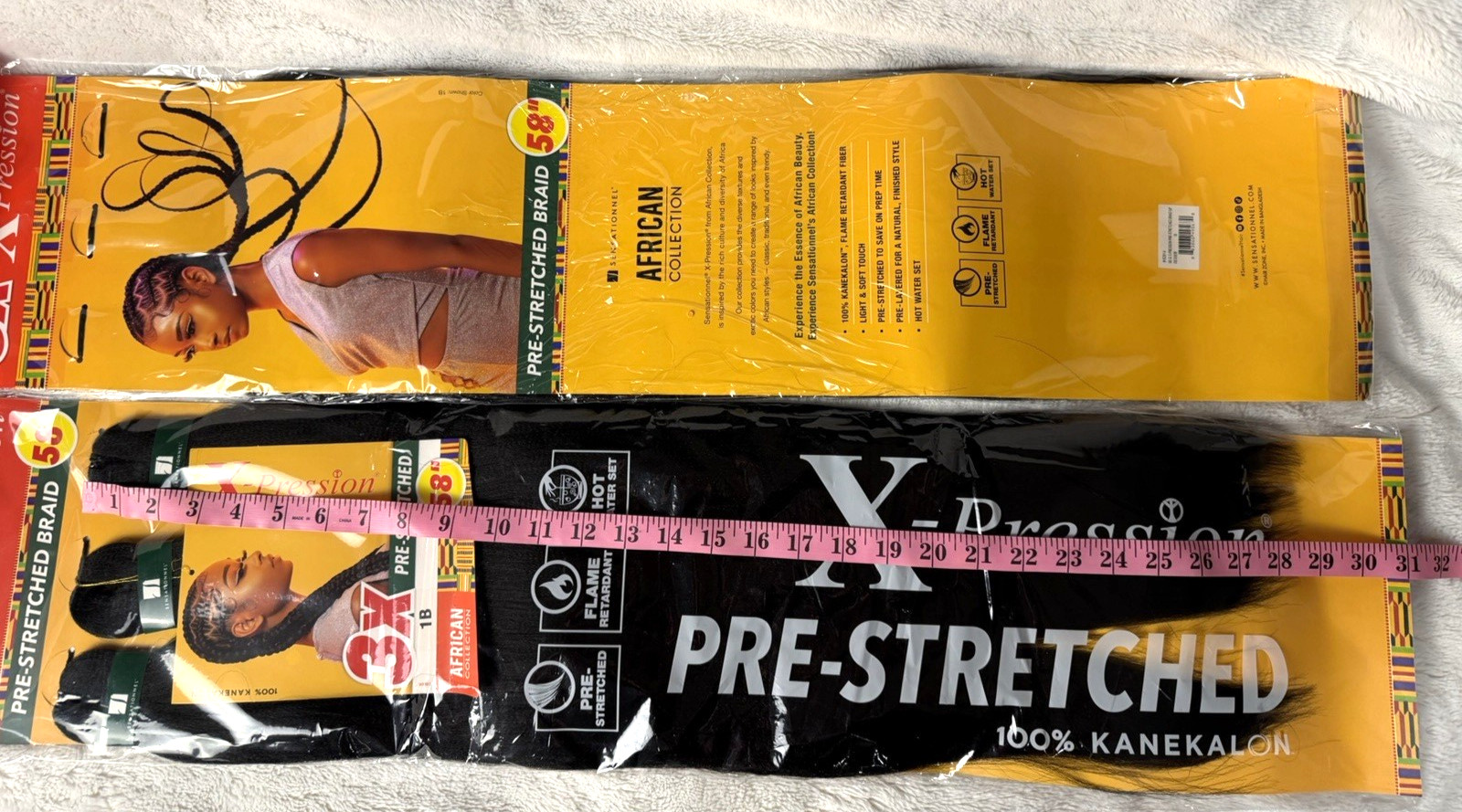 2 pk Sensational 3X X-pression Pre-stretched Braid 58″ 1B 100% Kanekalon