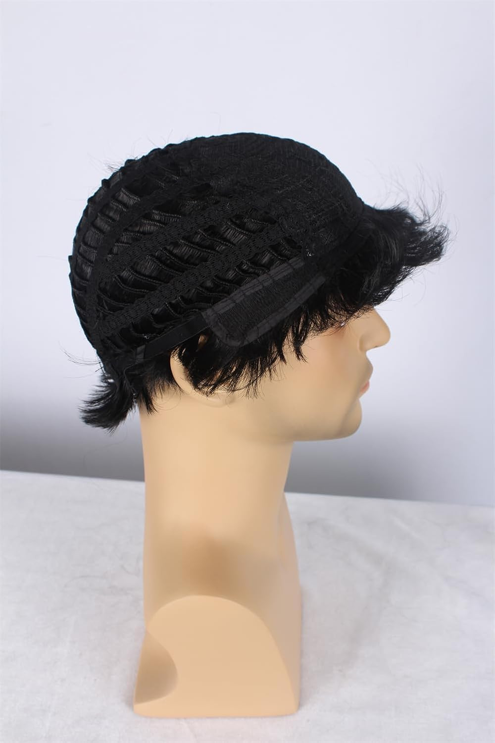 OYSRONG Men Short 11.81” Black Curly Multifunction Fluffy Layered Frizzy Cospla