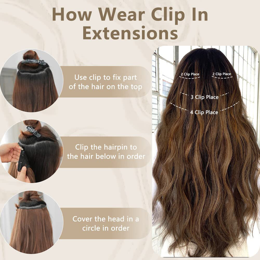 100% THICK 4PCS Clip in Hair Extensions Long Wavy Hair Extensions 22″ Hairpiece