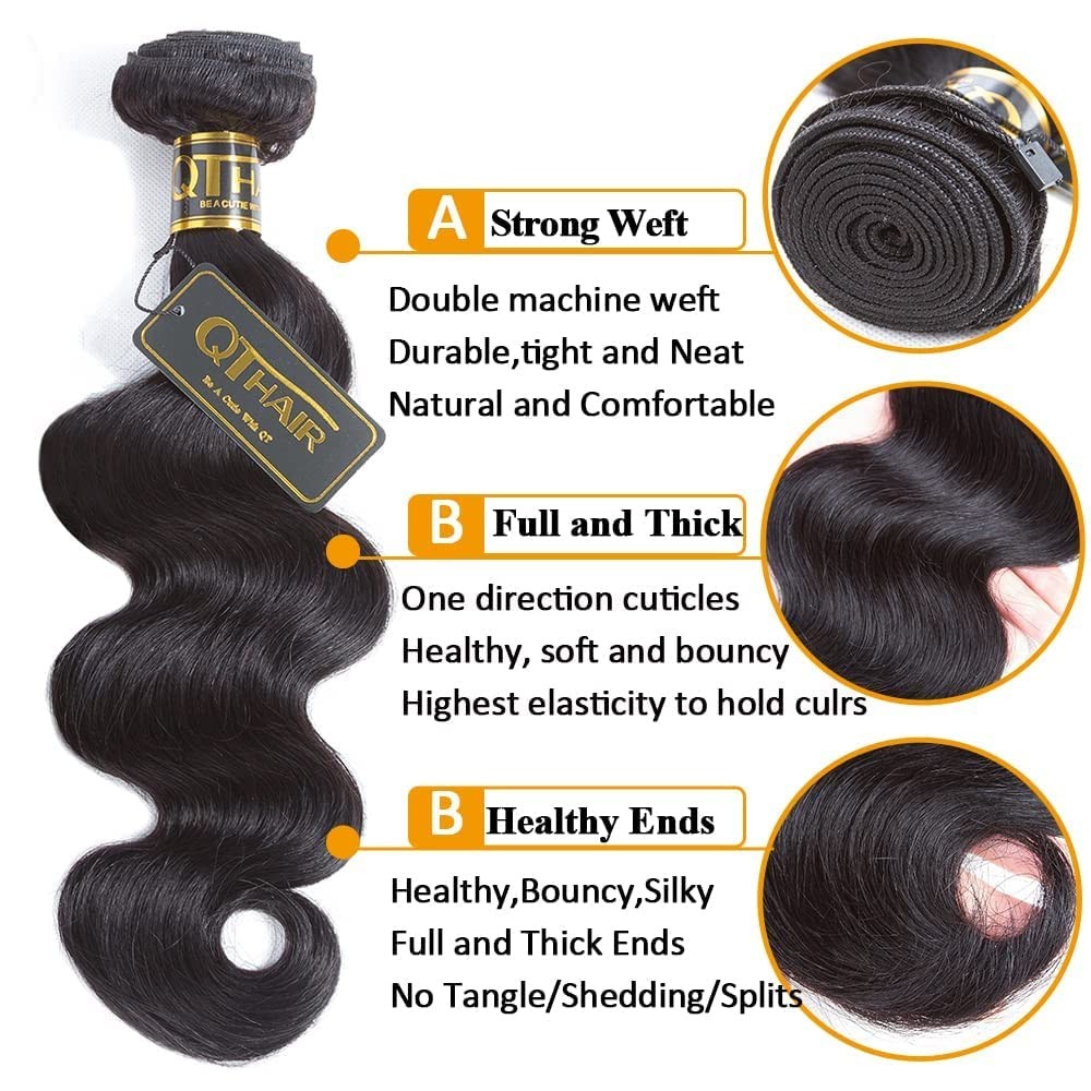 Qthair Body Wave Human Hair Bundles 14 14 Inch 18A Body Wave Bundles Human Hair