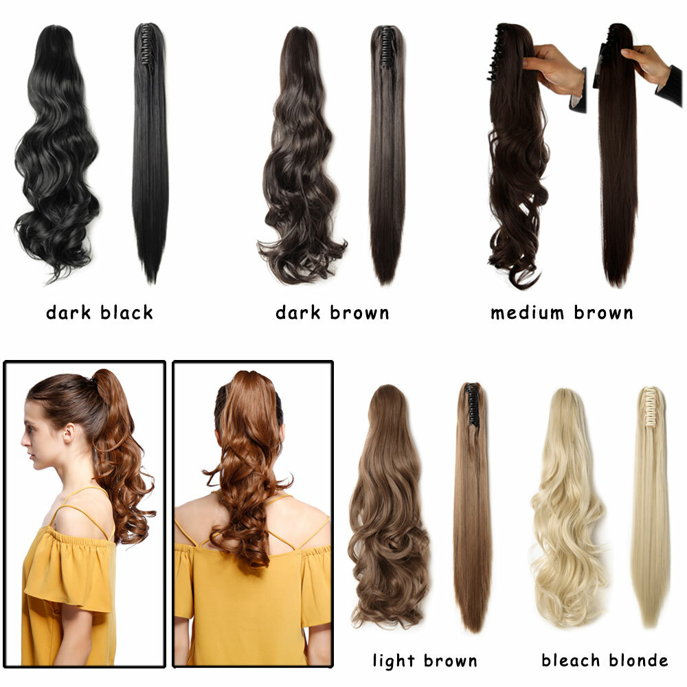 US 100% Real Thick Pony Tail Hair Extensions Clip In Claw Around Ponytail Ombre