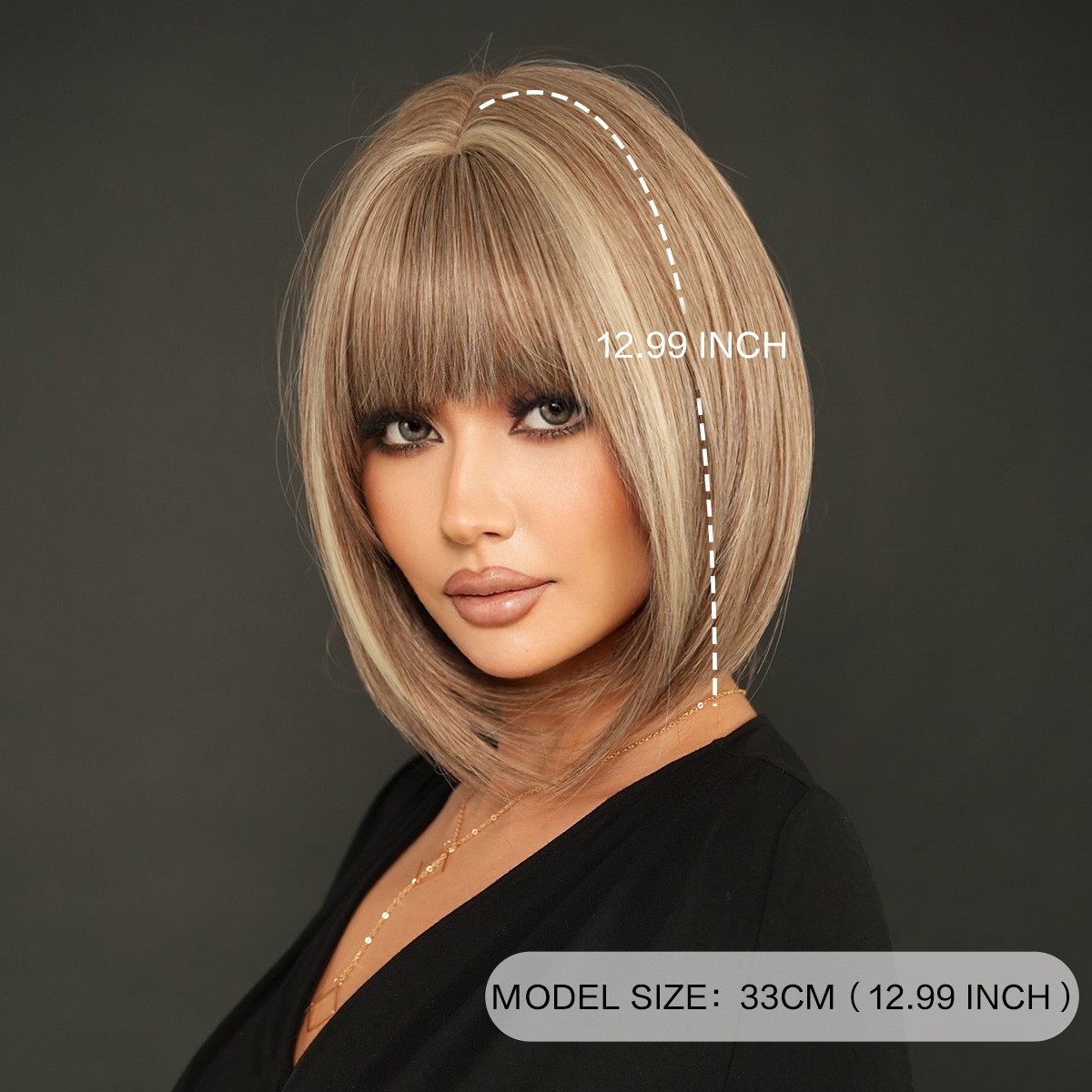 Short Bob Wig Brown Blonde mix Beige Highlight Full Head Fashion Sythenic Wigs
