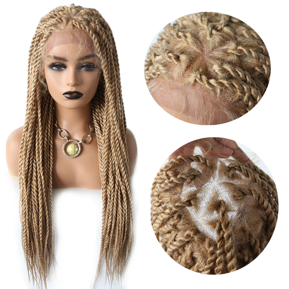 Twist Braids Women Wigs Swiss Lace Front Hand Braided Wig Lightweight Long Hair
