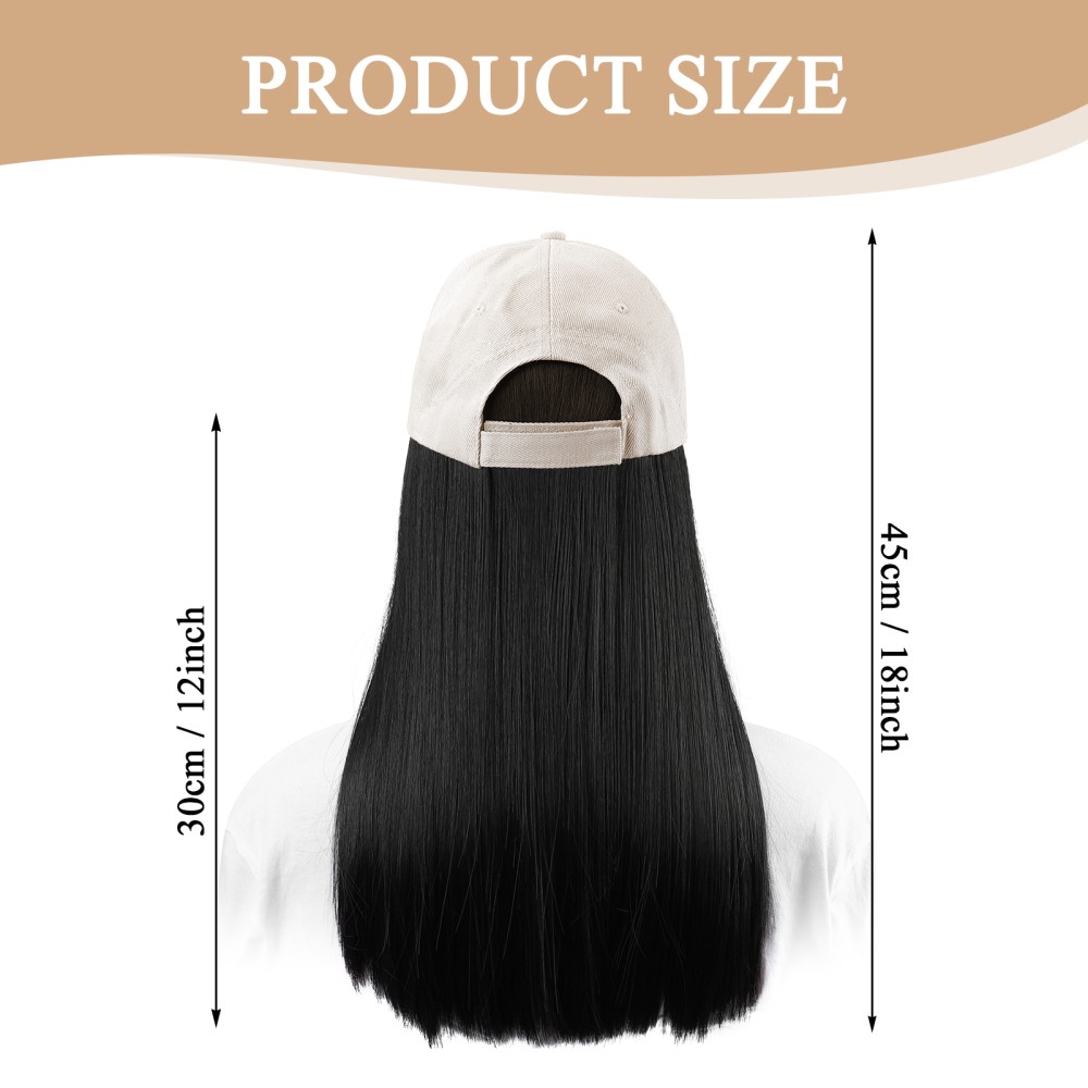 12inch Women Long Straight Wig Baseball Hat With Synthetic Hair Baseball Cap Wig