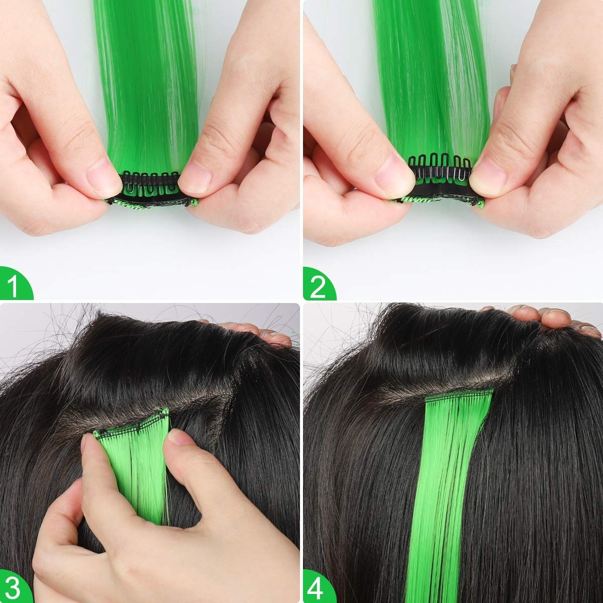 Multi Color Clip In Hair Extensions 12 Pieces for Costume and Parties