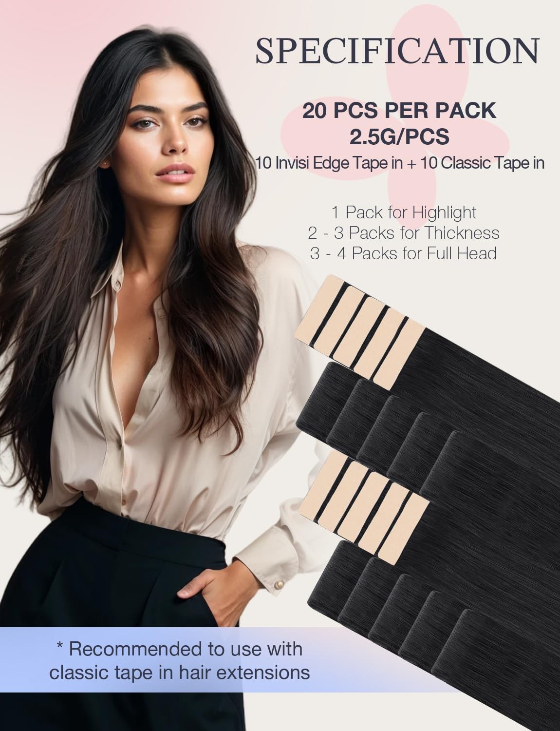 Doores Invisible Hair Extensions Tape In Invisi Edge Jet Black 10 Injection