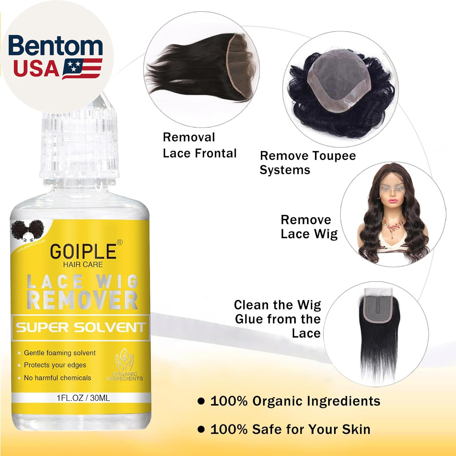 Wig Glue 1.28OZ, Waterproof Lace Front Adhsive for Wigs with Tools and Hair Wax