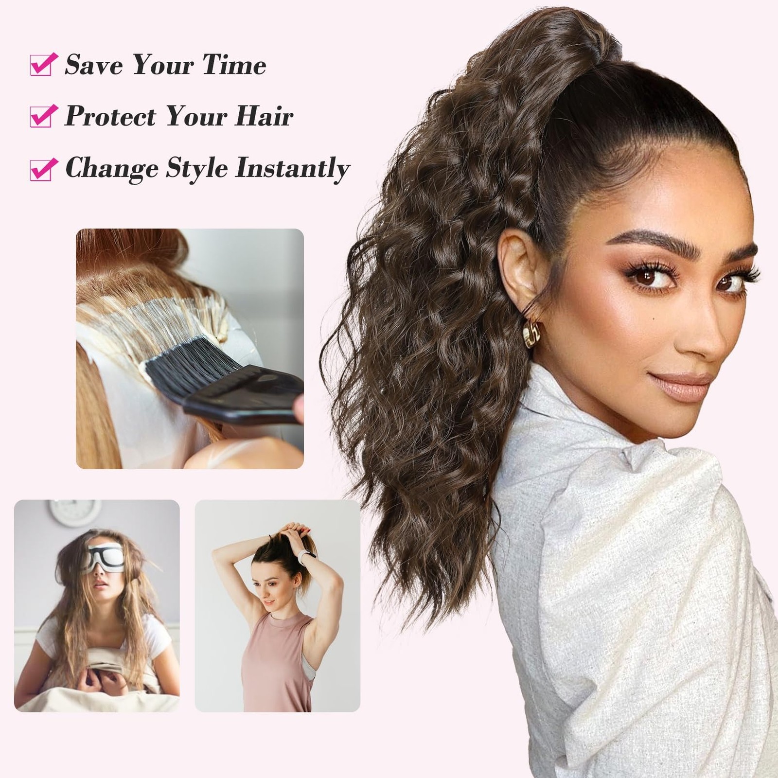 Ponytail Extension 14″ Chocolate Brown 140g Synthetic Hair – Claw Clip