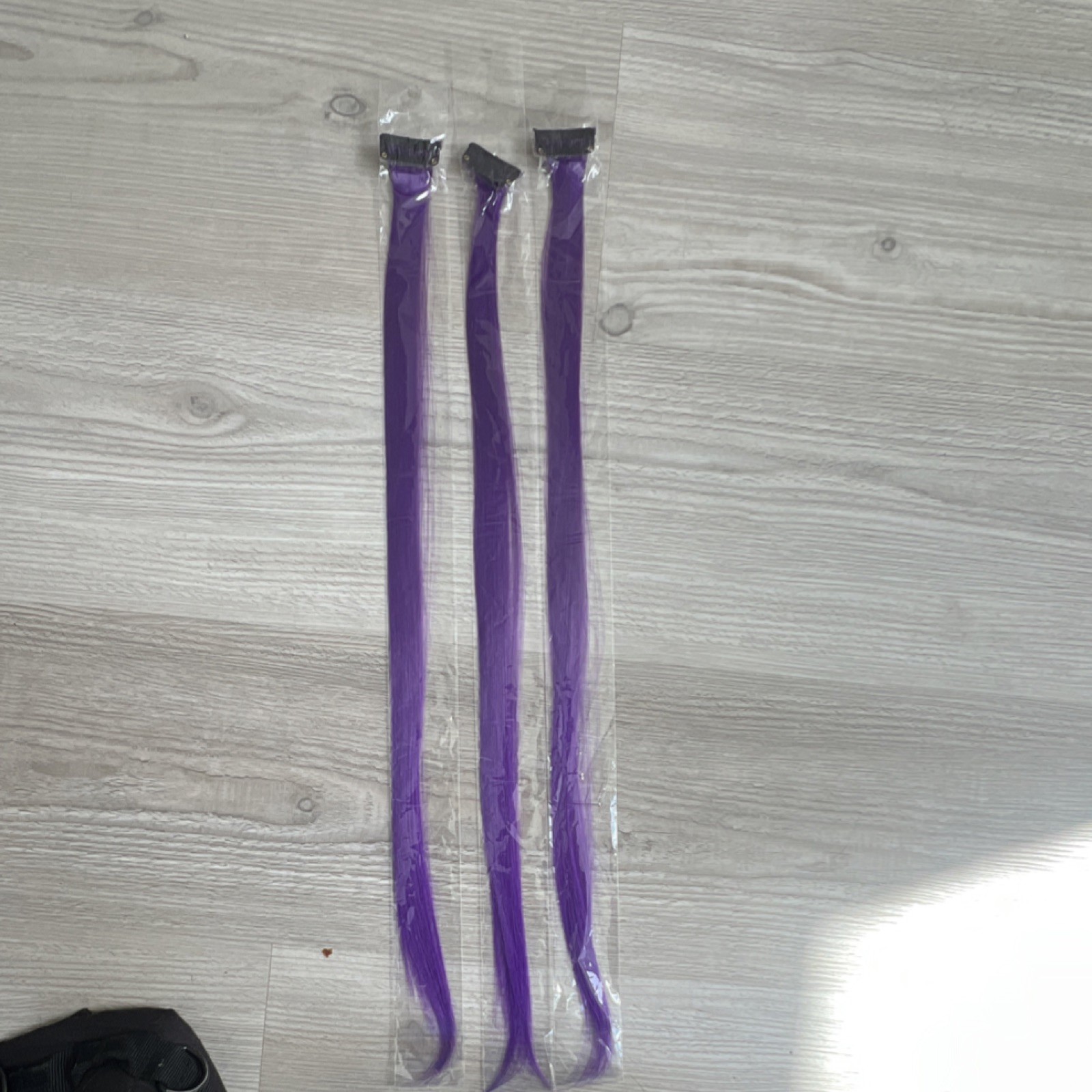 Purple Synthetic Clip-In Hair Extensions Straight 24in Set of 3 Unisex