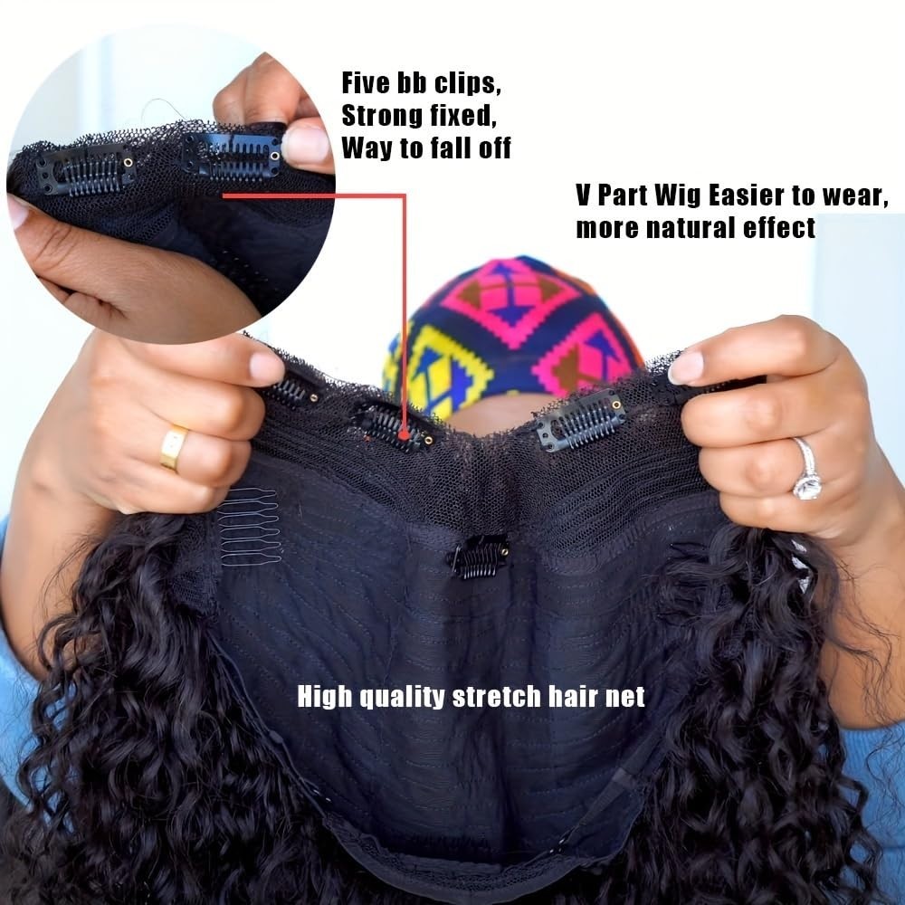 V Part Human Hair Wigs, Upgrade Curly V Part Wigs Human Hair Clip In Half V Wigs