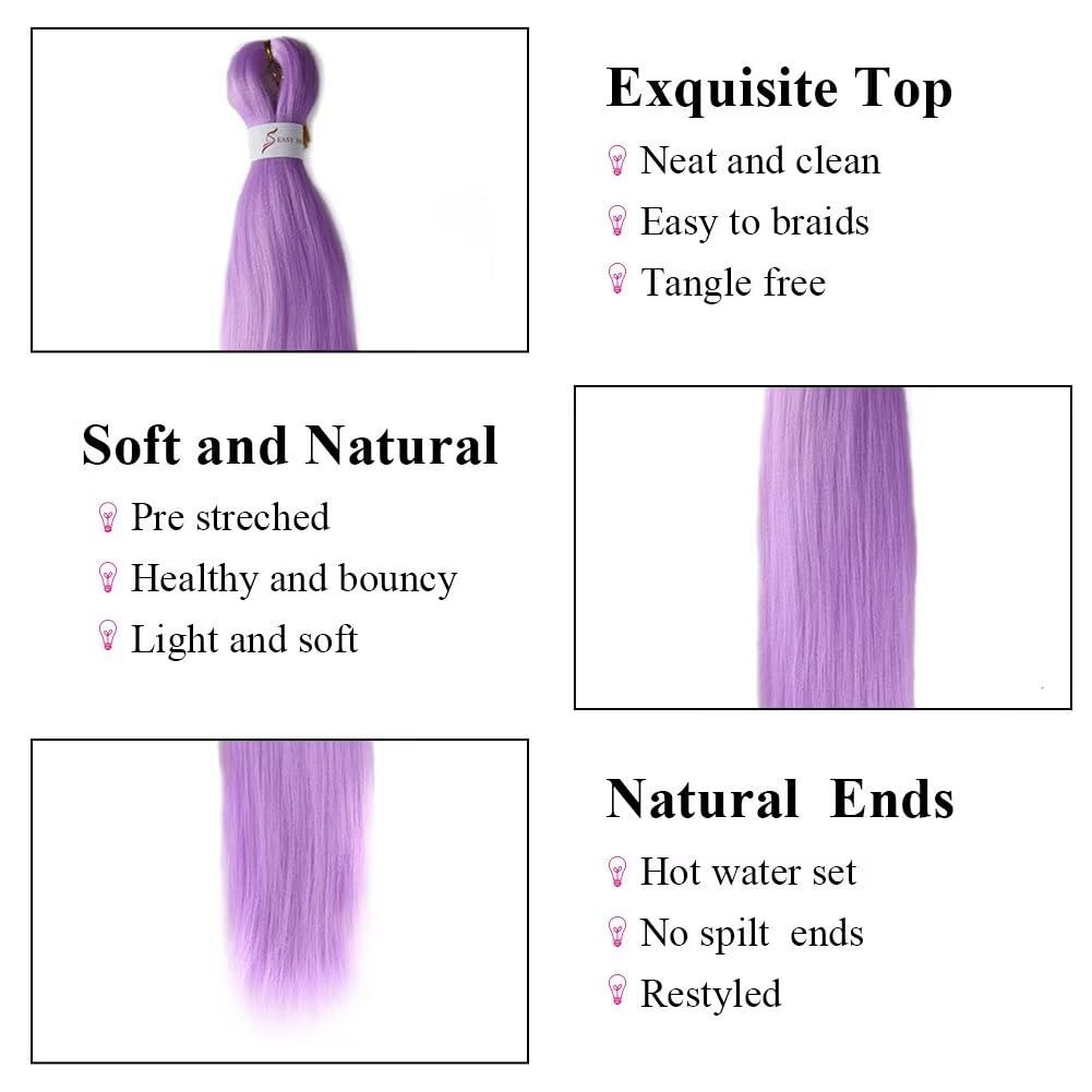 Purple Braiding Hair 24Inch 3 Packs Braiding Hair Pre Stretched Colored Hair Ext