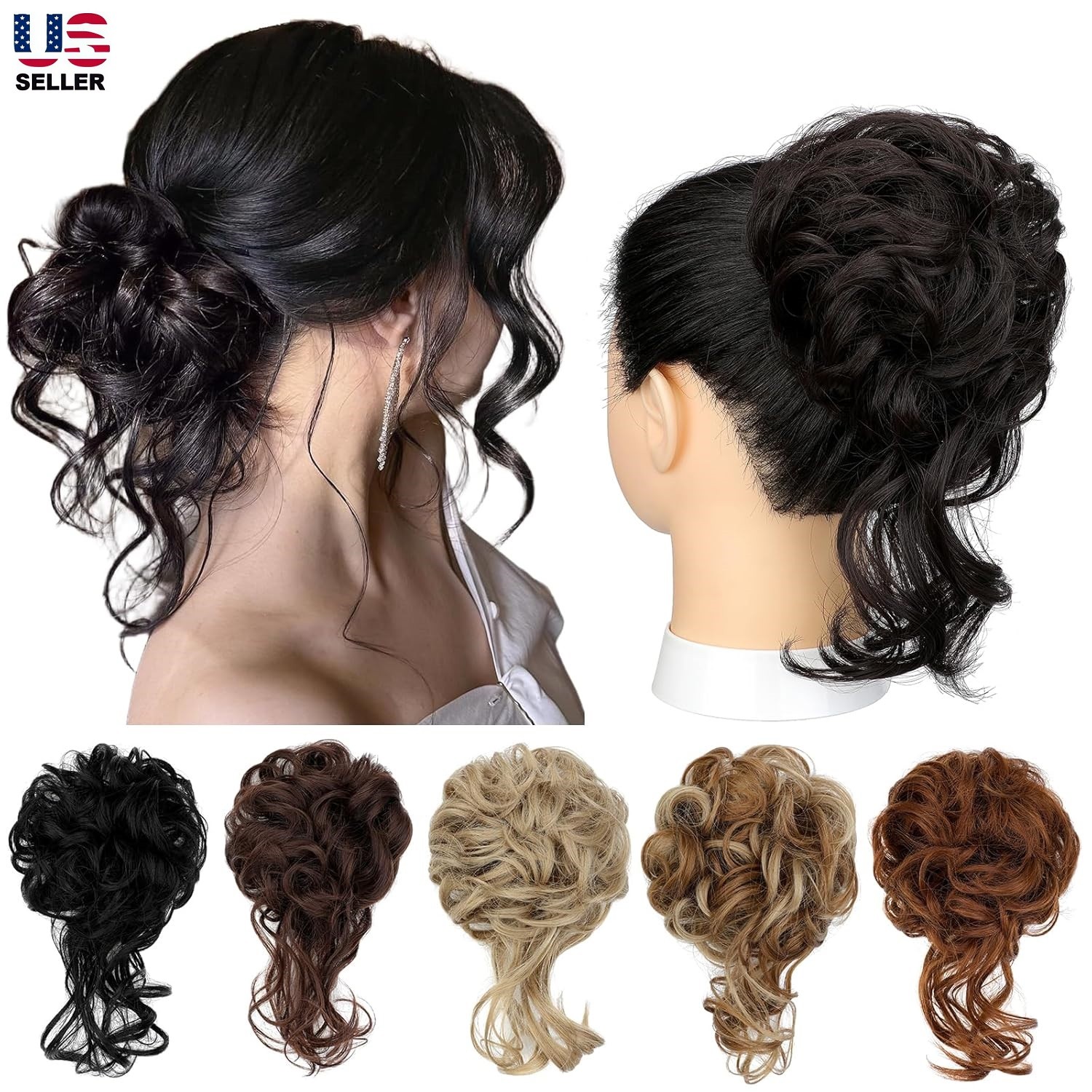 Natural Curly Messy Bun Hair Piece Scrunchie Updo Hair Extensions Real as Human