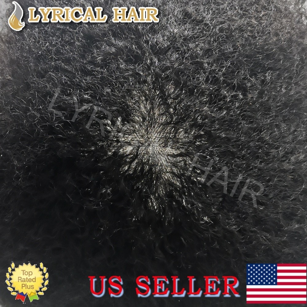 Lyrical Hair Afro Toupee for Black Men Full PU Kinky Curly Human Hairpiece Units
